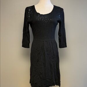 Old Navy Sequin Dress Petite Small Black 3/4 Sleeve Fit & Flare